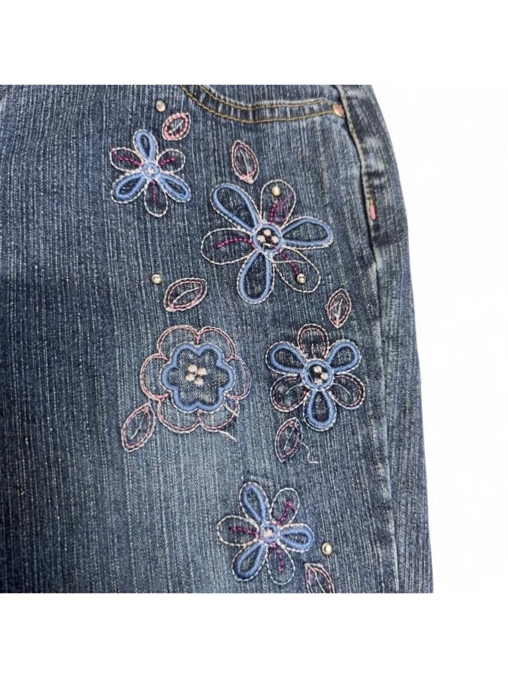 Vintage Y2K Circo Floral Embroidered Cropped Jeans Capris Youth Girls 10/12 - Picture 3 of 7